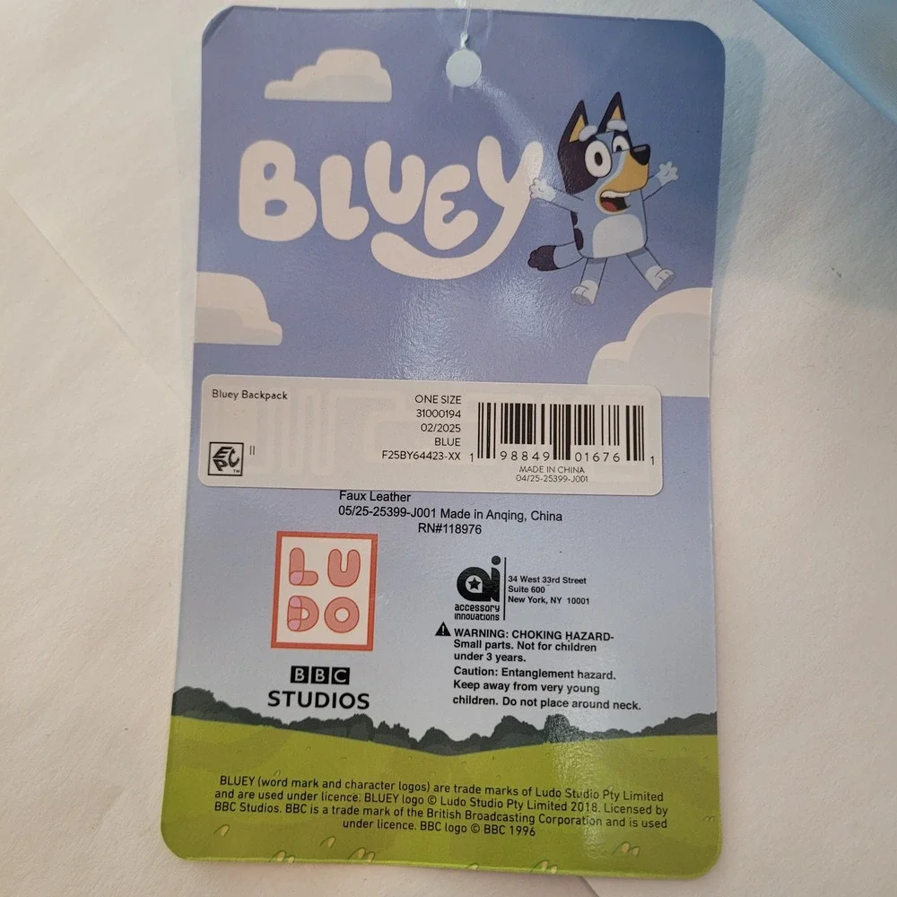 Bluey Backpack Kids Iridescent Blue Faux Leather Chenille Patch‎ Mini Bag NEW